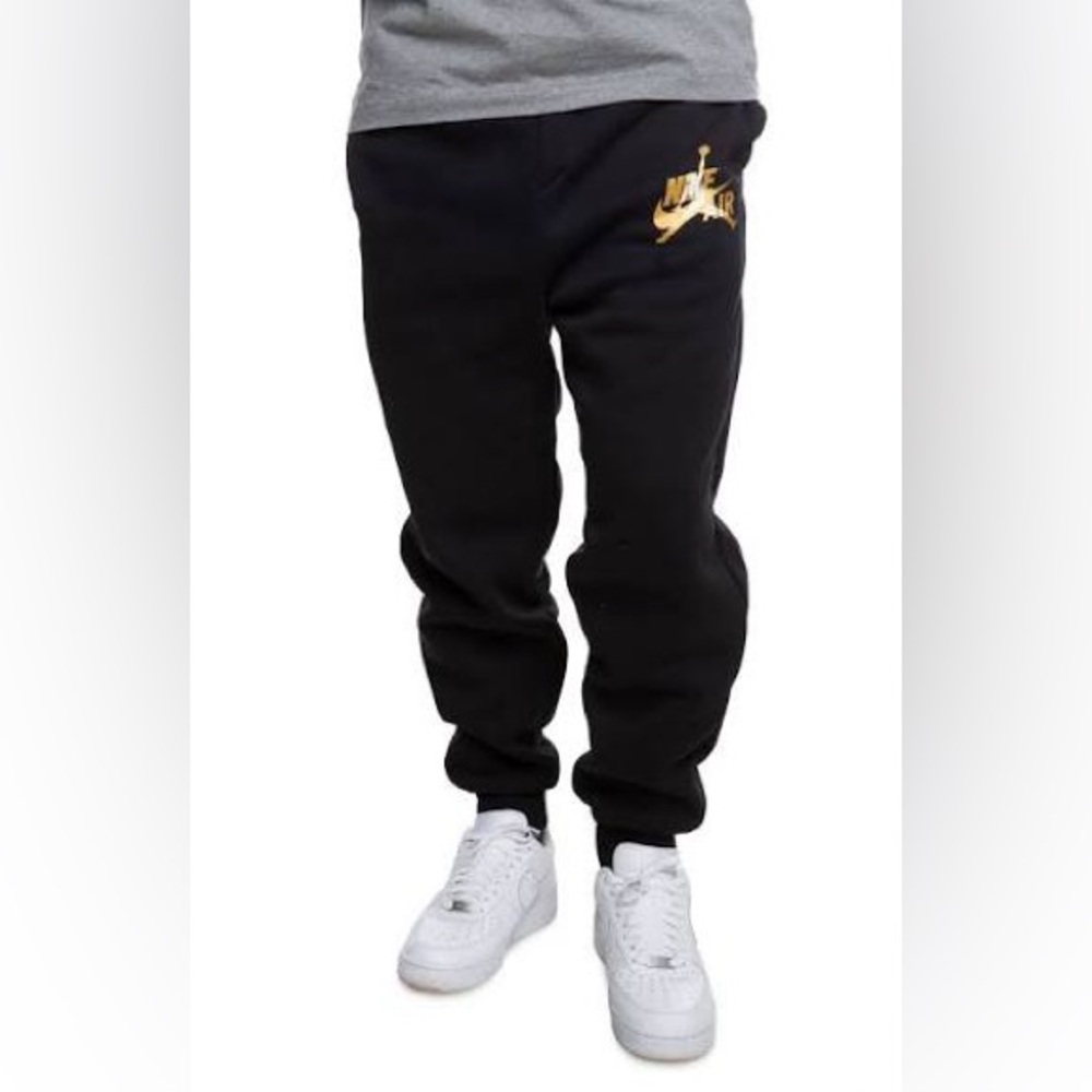 Nike Air Jordan Jumpman Fleece Sweatpants "Black/Gold" BV6008-012 NEW